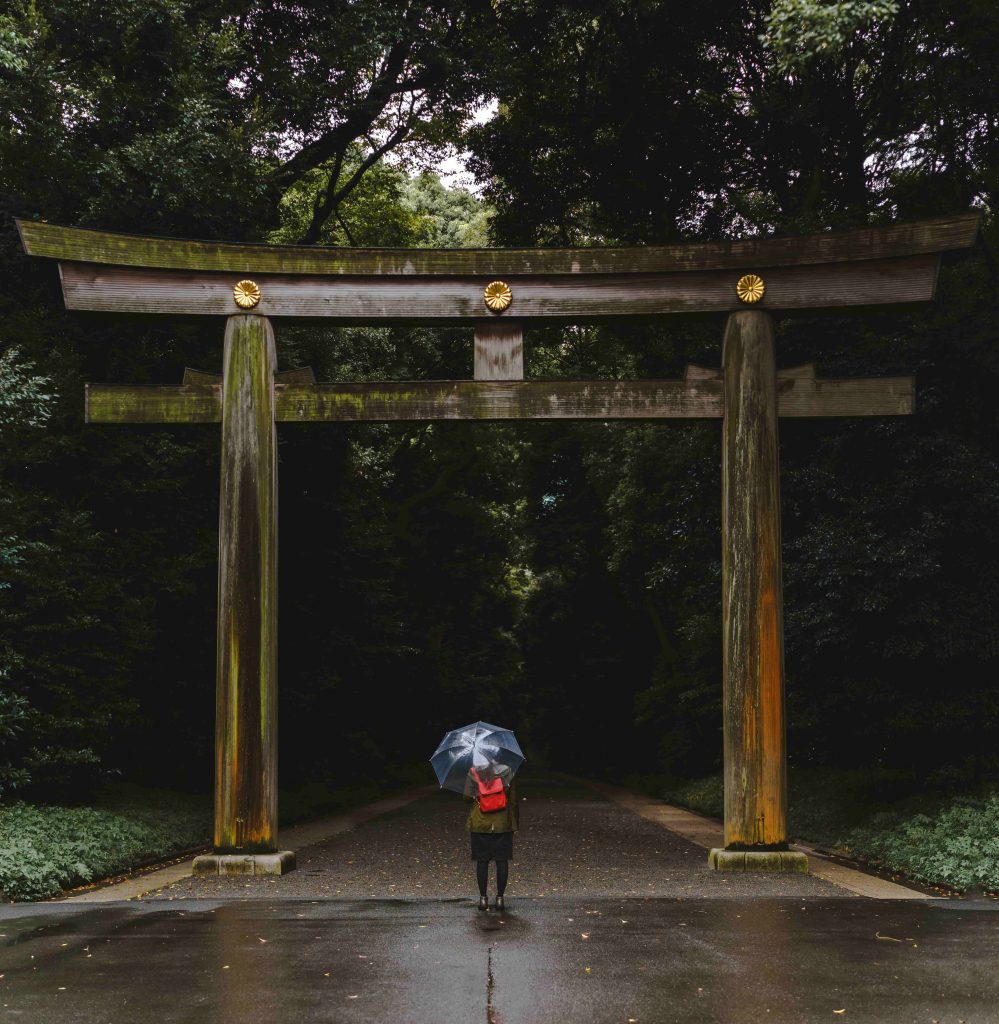 Un tori sous la pluie à Tokyo